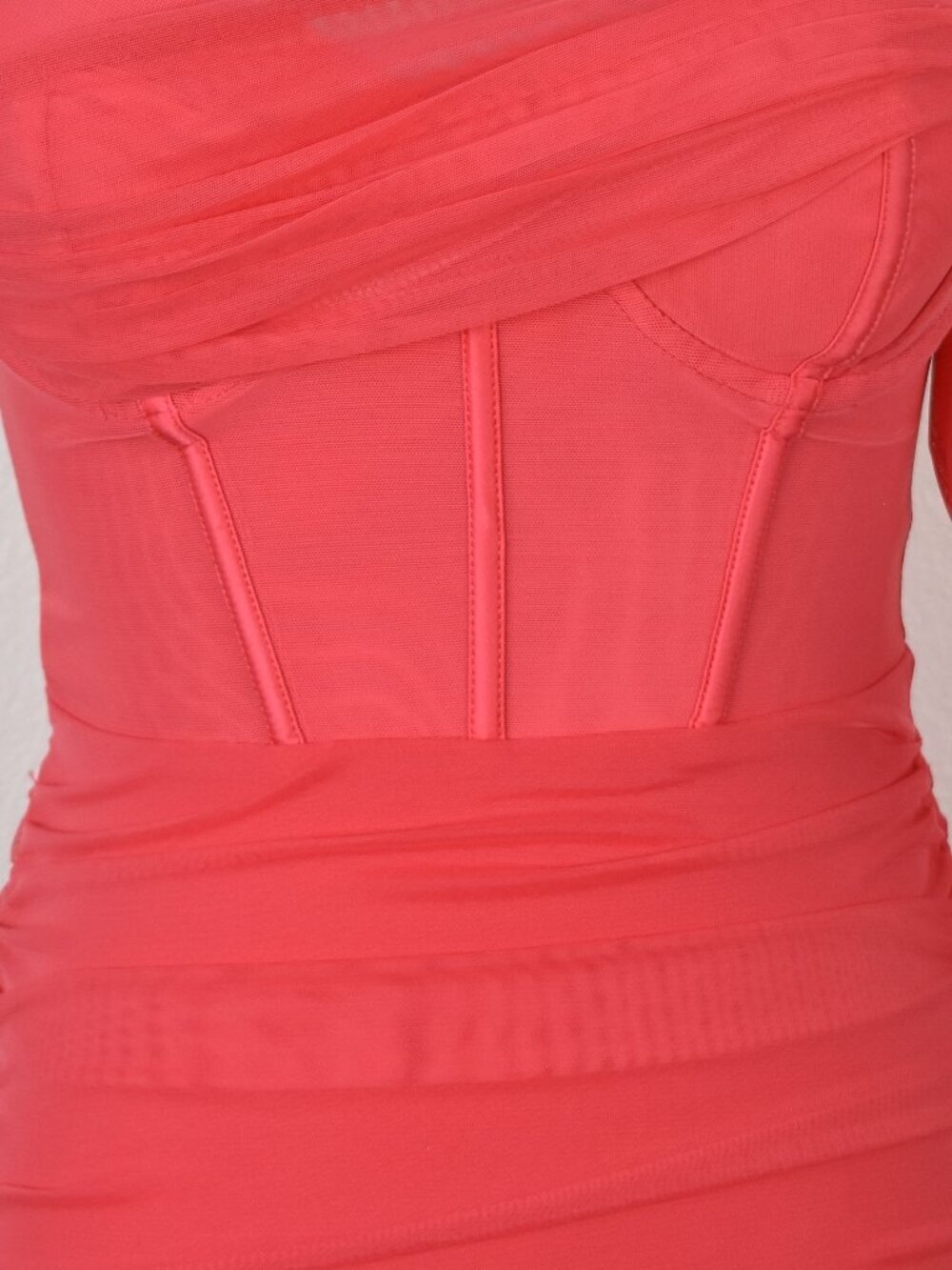 Oh Polly One For You Mesh Asymmetric Off Shoulder Mini Dress Pink - 2 - Picture 4 of 10